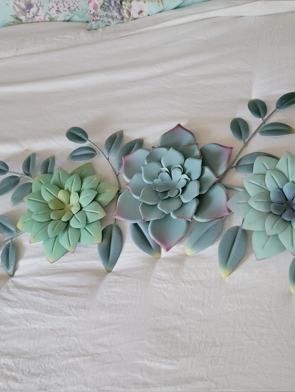 Metal Succulent Wall Art In Mint Green Blue